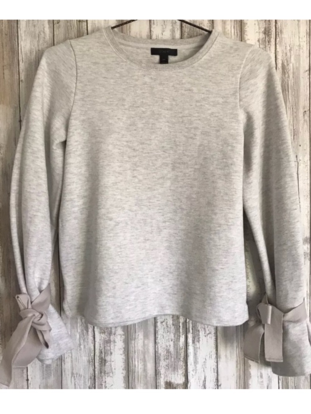 J. Crew Cedar Bow Tie Sleeve Crew Sweatshirt Sweater Gray‎ Women’s Large